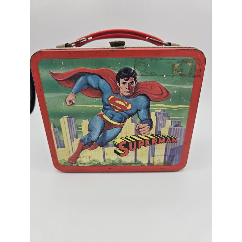 Vintage 1978 Superman Metal Lunchbox with Thermos Complete Aladdin Set DC Comics